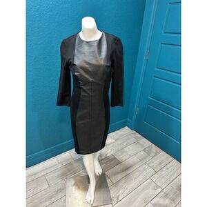 Ted Baker Norrah Leather Sheath Dress Size‎ 0 Black Ponte